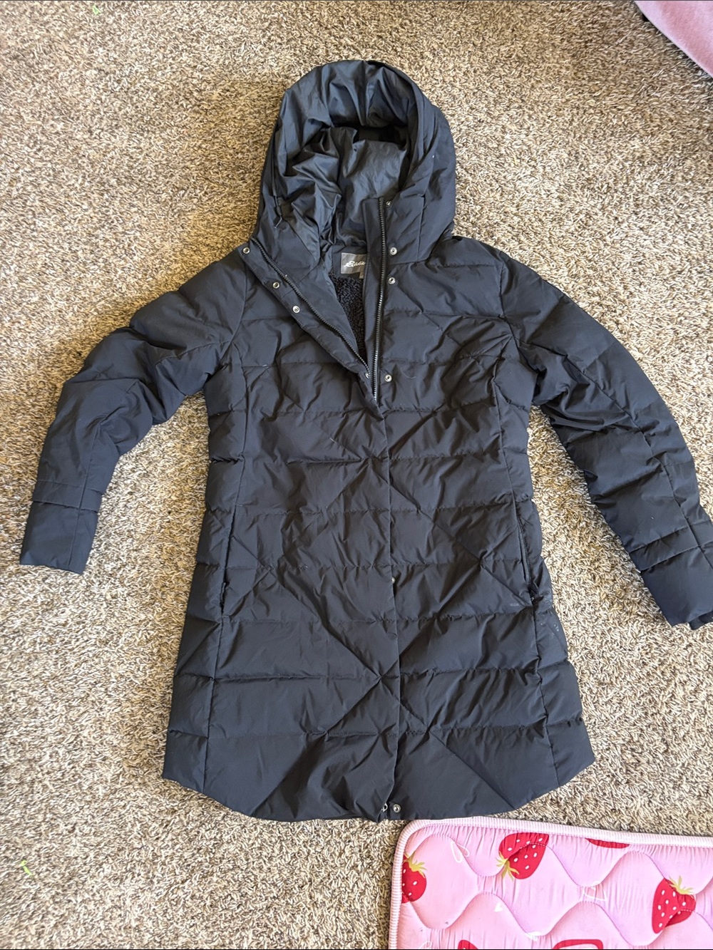 Eddie Bauer Black Hooded Longline Puffer Coat